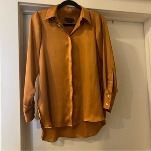 Hatch Satin Rust Button-Up Slit Side Blouse